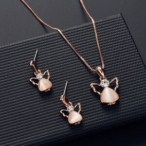 *KIMIA* 3-Pc Rose Gold Angel Shaped Gem Pendant Jewelry Set